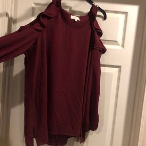 Umgee cold shoulder maroon blouse size XL